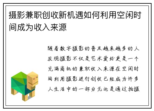 摄影兼职创收新机遇如何利用空闲时间成为收入来源