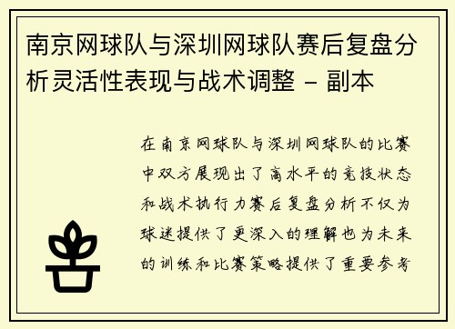 南京网球队与深圳网球队赛后复盘分析灵活性表现与战术调整 - 副本